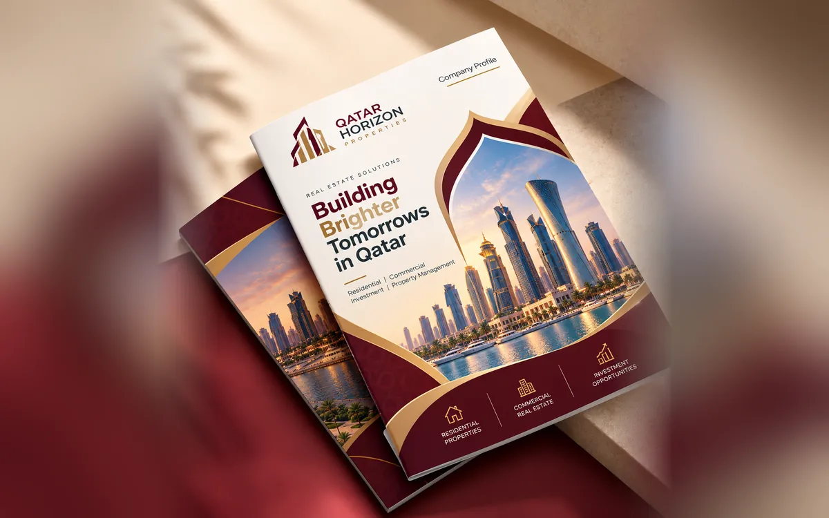 Qatar Horizon Properties company profile cover with the Doha skyline