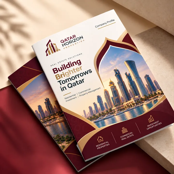Qatar Horizon Properties company profile cover with the Doha skyline