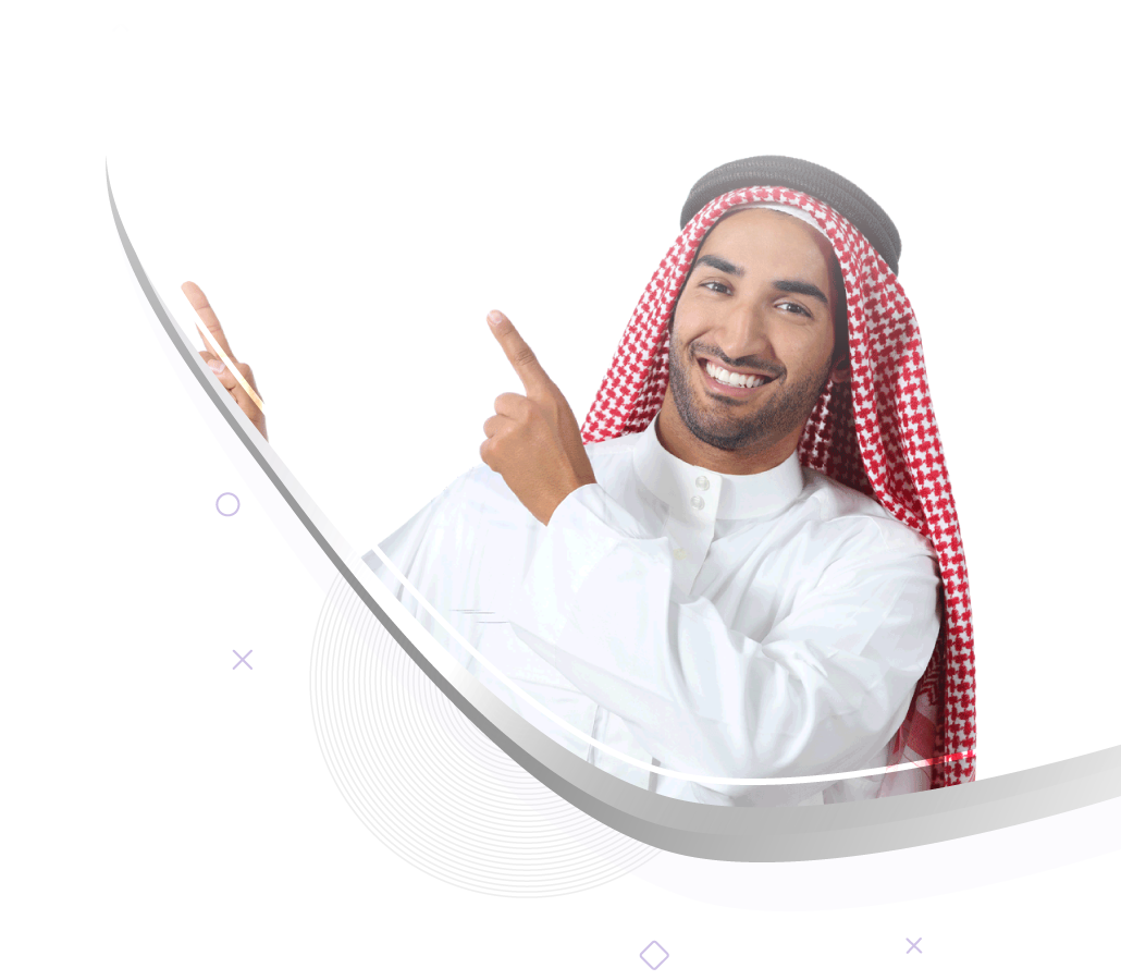 An Arab pointing to the right